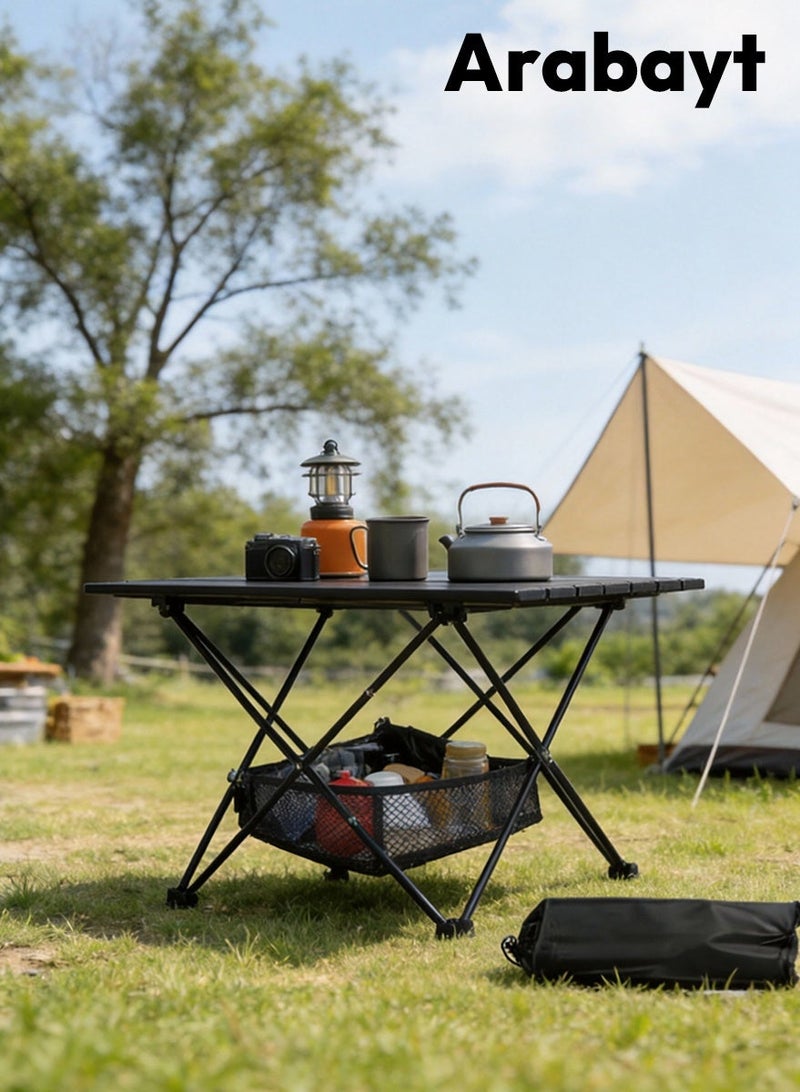 أرابايت طاولة تخييم خارجية، طاولة تخييم محمولة خفيفة الوزن مع سطح طاولة قابل للطي من سبائك الألومنيوم وحقيبة تخزين، طاولة خارجية قابلة للطي سريعة التركيب للنزهات الخارجية والشاطئ والمشي لمسافات طويلة وصيد الأسماك، لون أسود (كبير) - Image 1